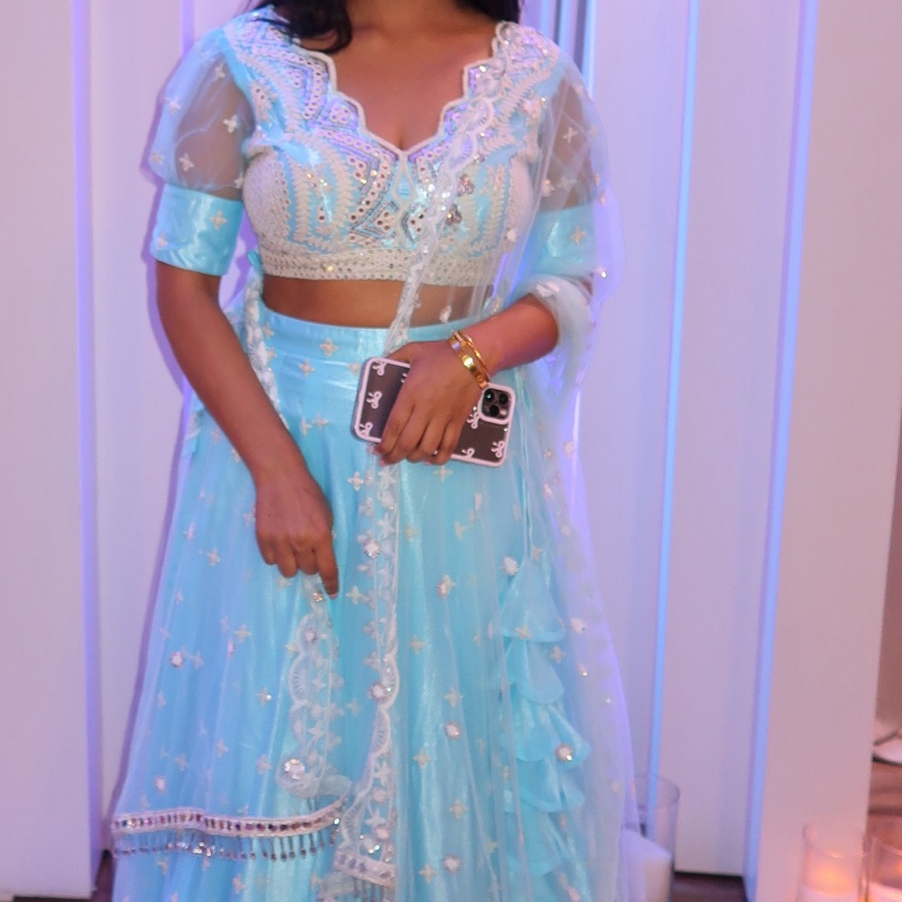 Elegant Light Blue Embroidered Lehenga